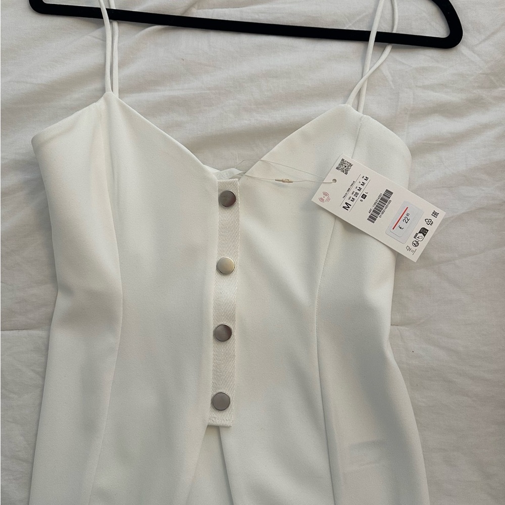 Zara White Tank Top with Button Detail